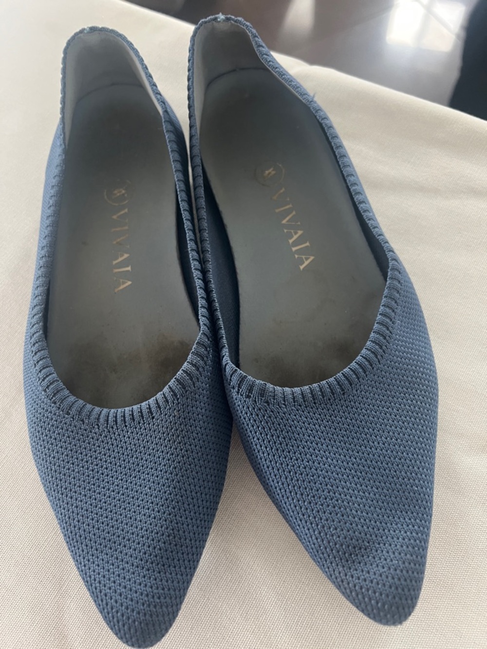 Pointed Knit Ballet Flat in Slate Blue
